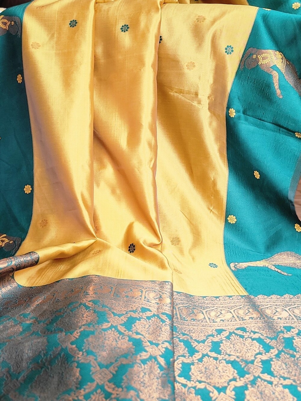 ✨✨Brand New Yellow And Teal Combination Saree,✨✨